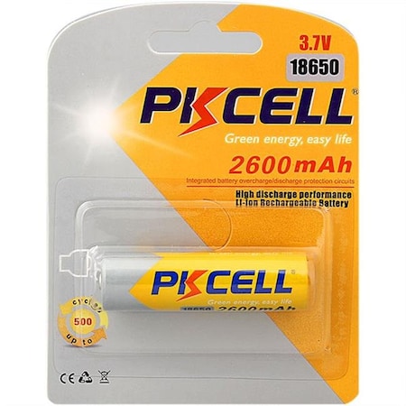 Pkcell PK Cell ICR18650-2600-1B 3.7V Button Top Header Lithium Ion Battery with 2600 mAh ICR18650-2600-1B